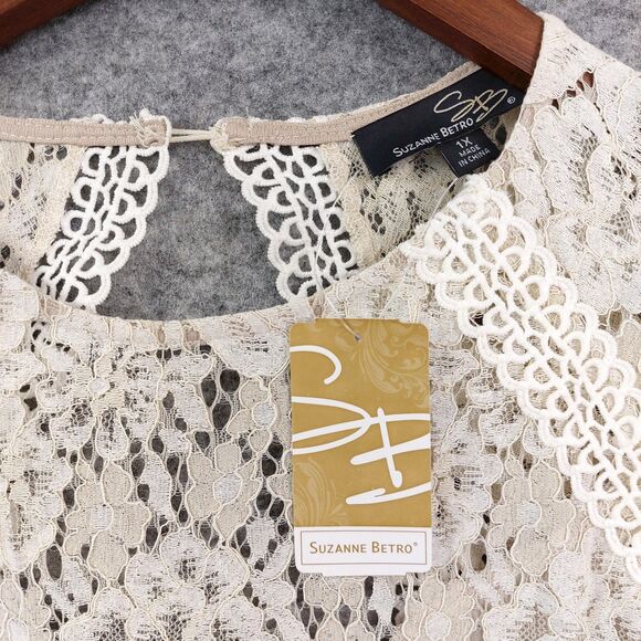 Suzanne Betro Dress Womens 1X Beige Cream Lace High Low Sleeveless Party New - Picture 3 of 11